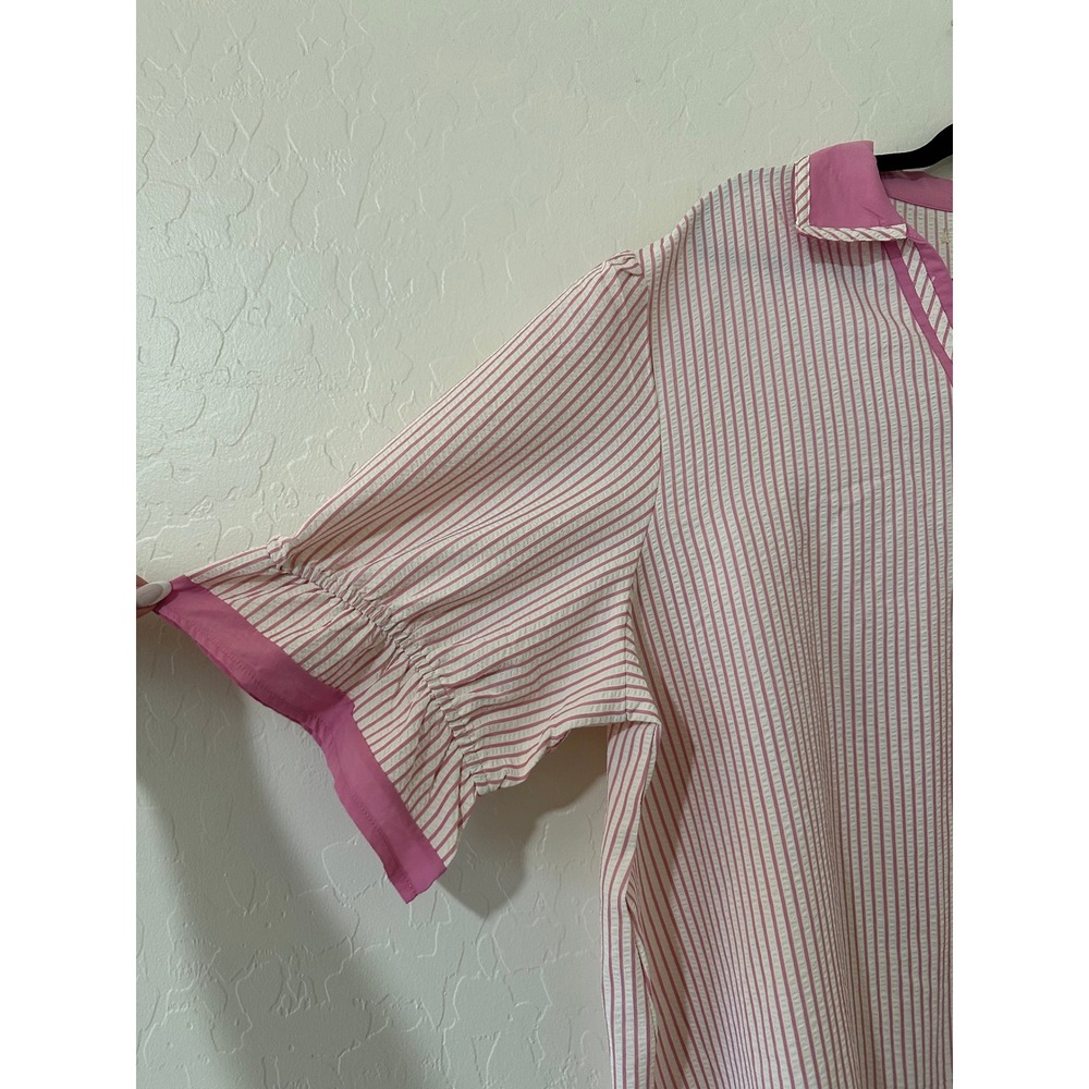 Paisley Grace Pink Seersucker Striped Ruffle Sleeve Top 3XL Preppy Beachy - Picture 5 of 12
